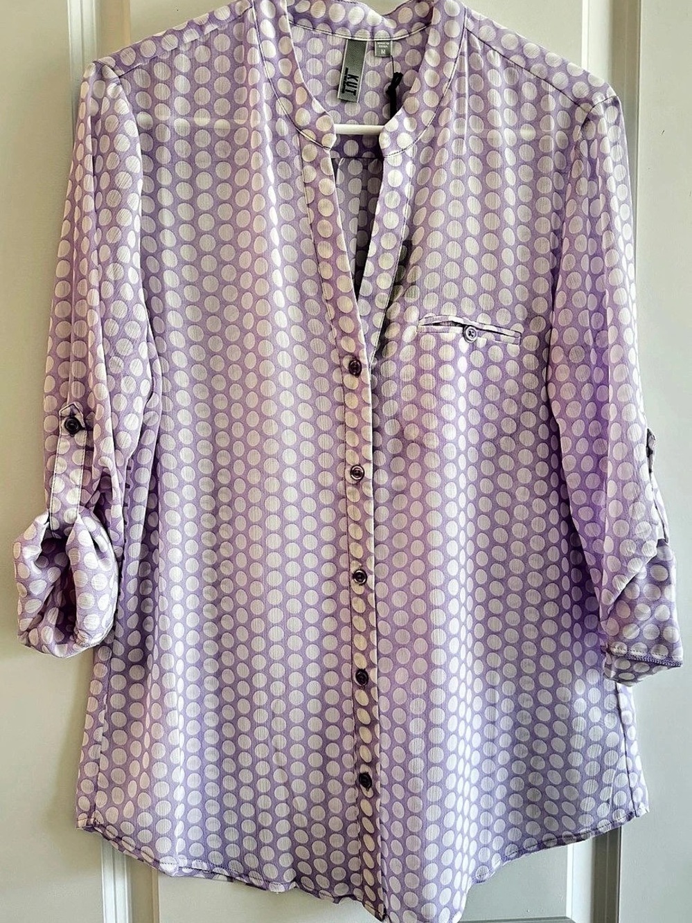 KUT from the Kloth Polka Dot Blouse in Purple & White Size Medium NWT